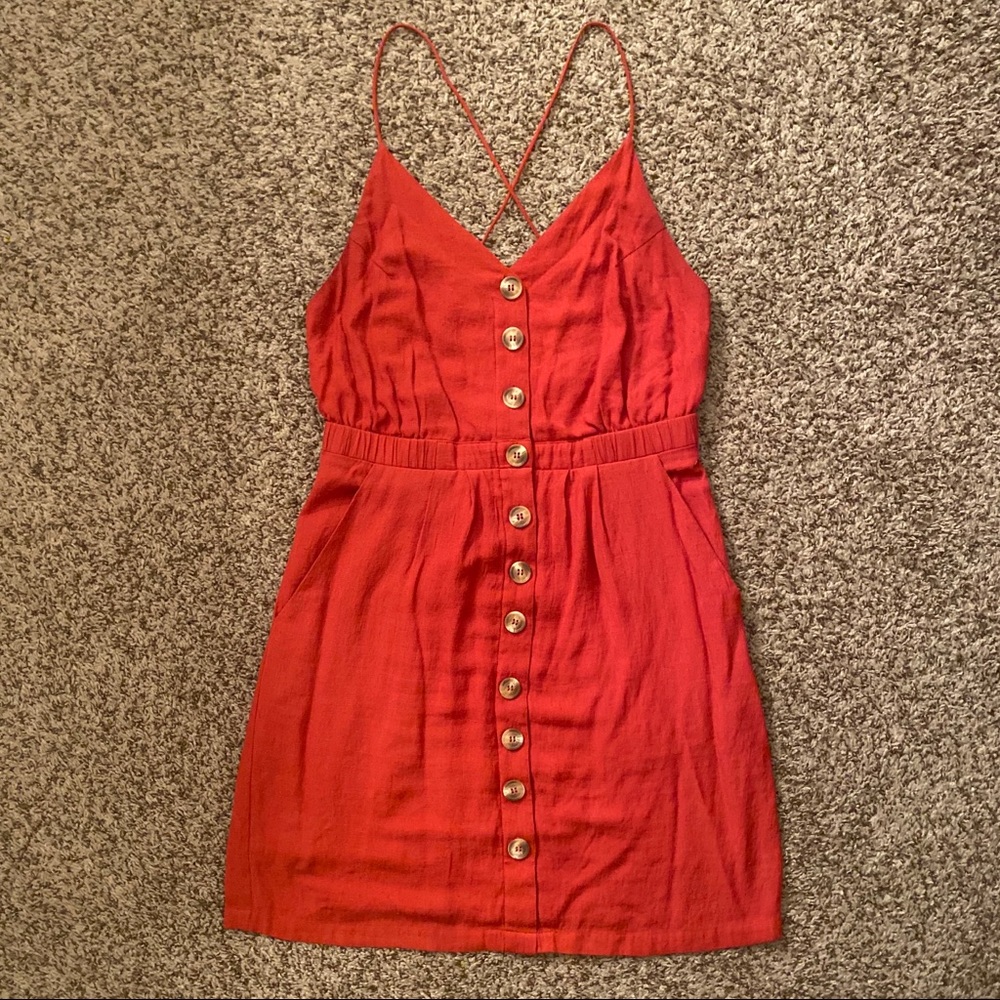 Orange spaghetti Dress with pockets